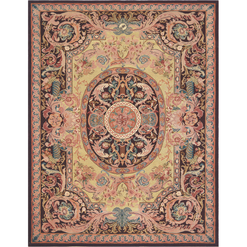 Savonnerie Wool Oriental Area Rug in Beige
