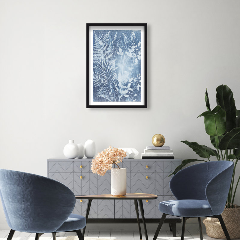Blue Foliage II Print by Oliver Gal, 21.5"H x 31.5"W, Black Shadowbox
