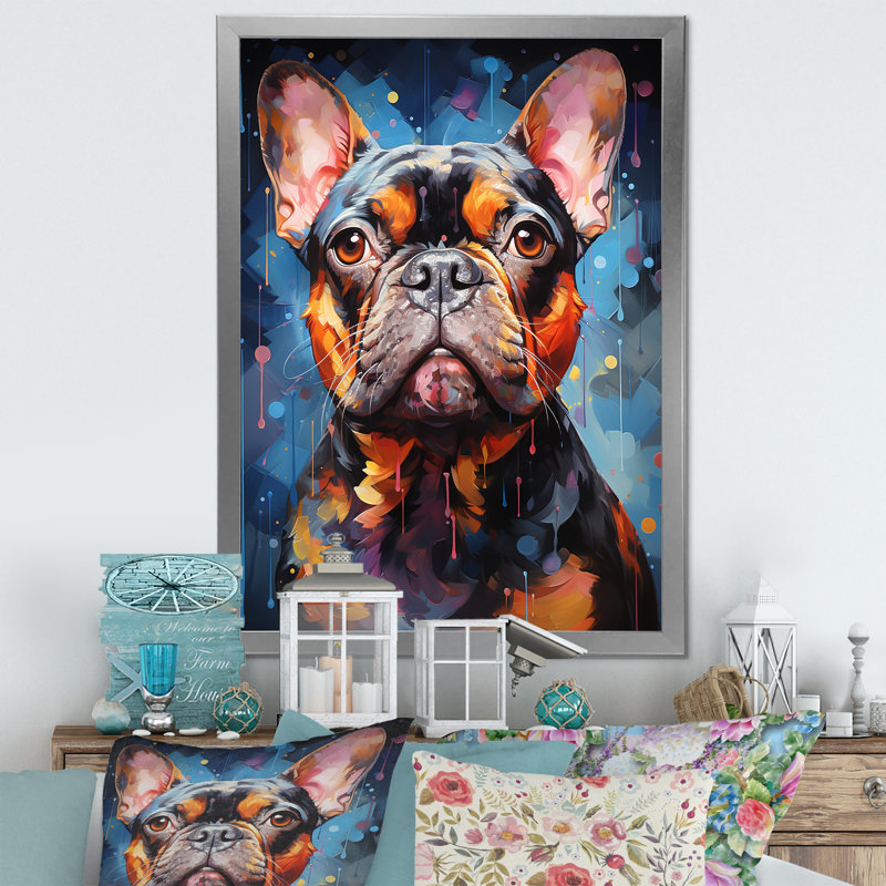 Bulldog audacieux sur toile, Cadre photo argenté, H 32 po x l 24 po