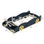 Lit plateforme simple bleu foncé et jaune avec thème de voiture de course et option de rangement, construction robuste pour un sommeil paisible dans la chambre à coucher