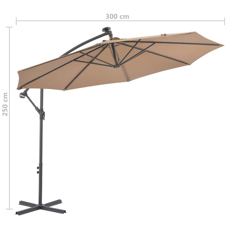 Hanging Garden Parasol with LED Lighting 300 cm Metal Pole, Taupe