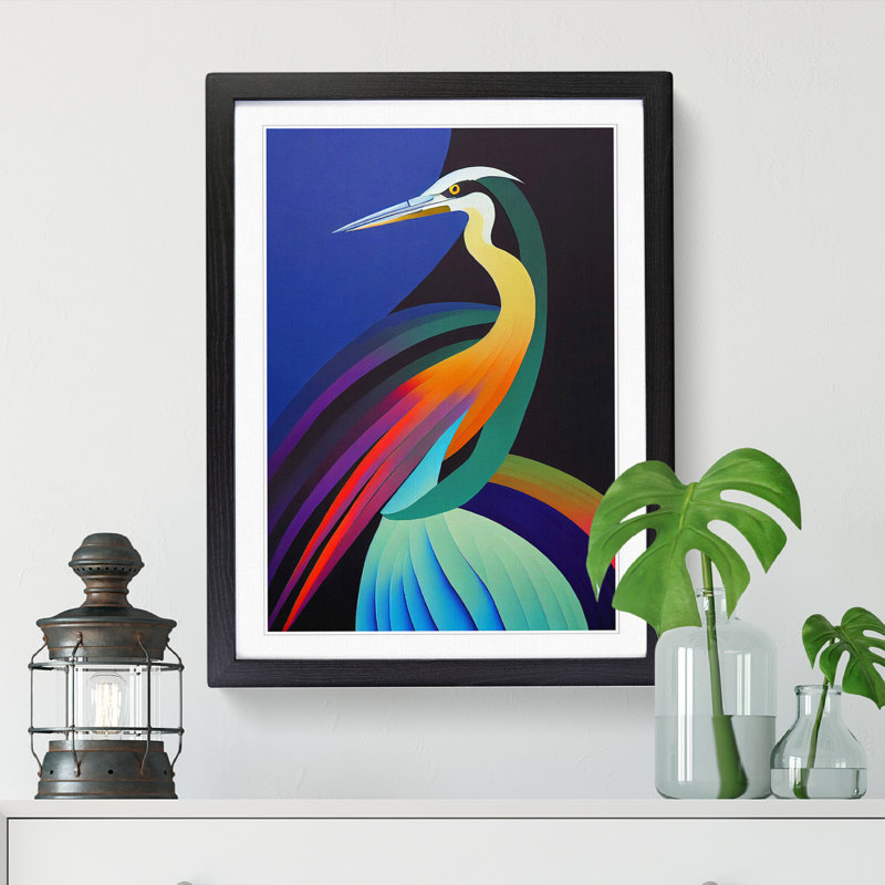 Iatan Heron Bird In Abstract Vol.3 - Picture Frame Print, Black, 34cm H x 25cm W x 2cm D