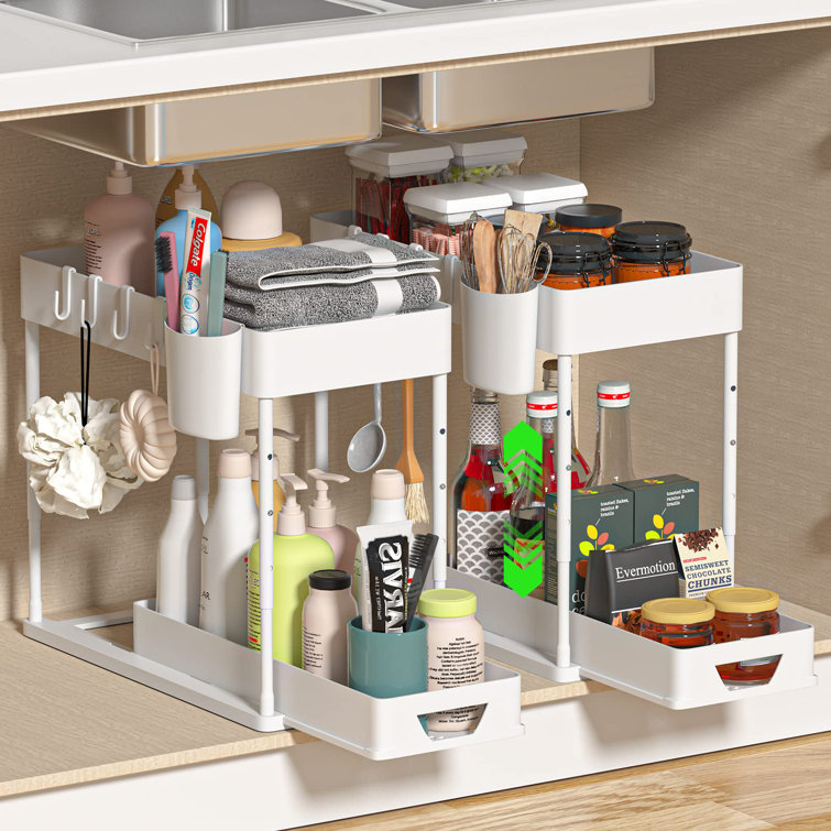 Under Sink Organizer 2 Pack Adjustable Height Pullout under Cabinet Storage  With