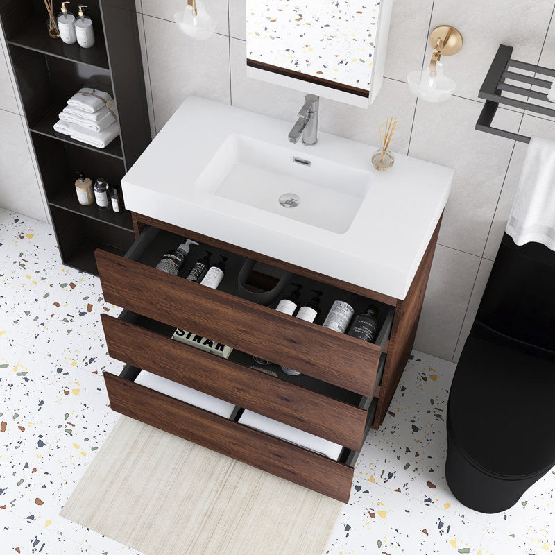 Meuble-lavabo simple 36 po avec plateau en résine, Brun
