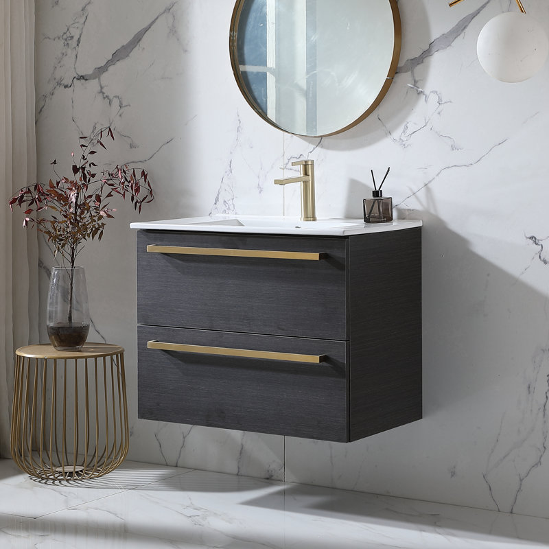 Mou 30" Black Modern Wall Mounted 2-Drawer Single Bathroom Vanity Set