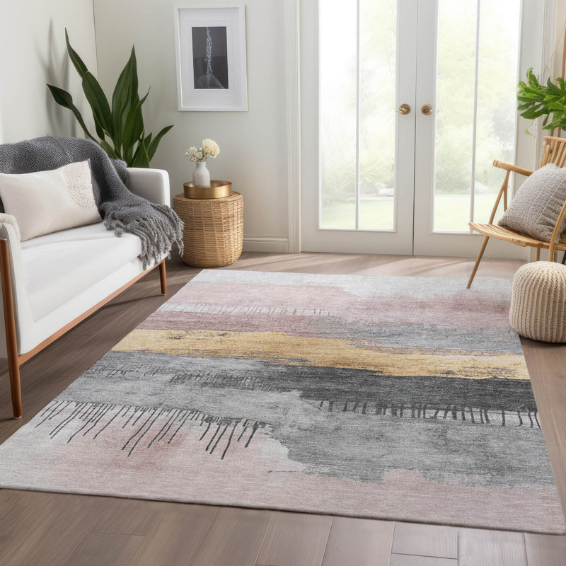 Machine Washable Indoor/Outdoor Xhevrie Blush Rug, Rectangle 2'6" x 3'10"