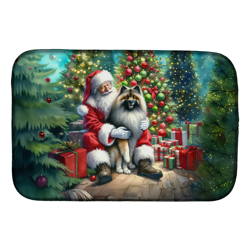 Keeshond and Santa Claus Dish Drying Mat
