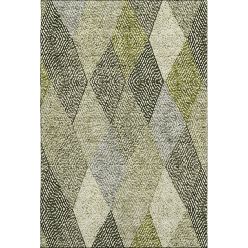 Premium Machine Washable Prisco Olive Rug, Rectangle 5' x 7'6"