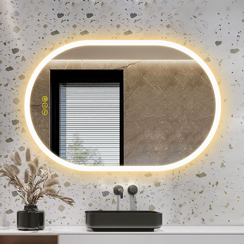 Fraleigh Oval LED Wall-Mounted Frameless Bathroom Vanity Mirror with Anti-Fog,Smart Dimmable and 3 LED Color, 24" x 36"