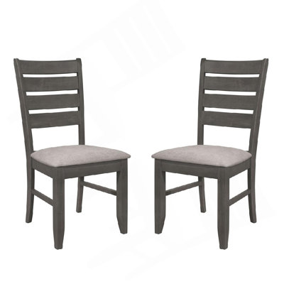 Set Of 2 Dining Chairs With Fabric Upholstered Seat, Dark Grey