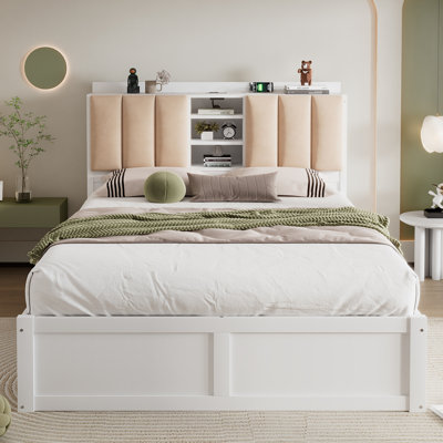 Wood Full Size Platform Bed with Storage Headboard and 4 Drawers, Gray -  Latitude RunÂ®, 8DB9F9D311E4410380BA7E9E449EF24D