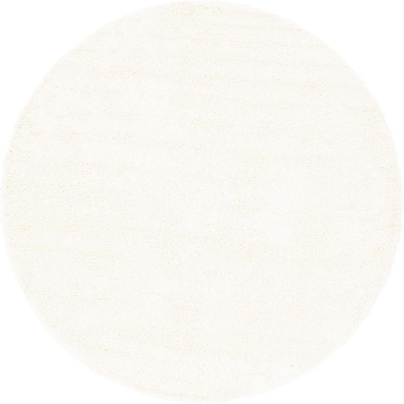 Tapis blanc en polypropylène tissé à la machine à poils longs Fragos, Rond 4 pi