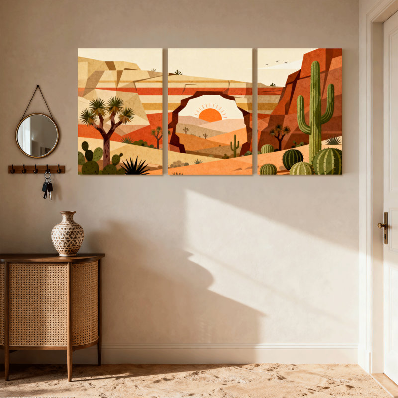 Paysage et paysage désertique avec cactus et arche, ensemble de 3 impressions sur toile, H 18 po x l 36 po
