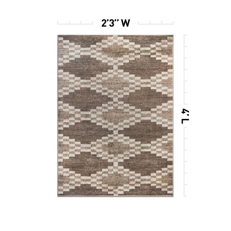 Tapis beige et brun de style sud-ouest, Rectangle 2 pi 2 po x 4 pi