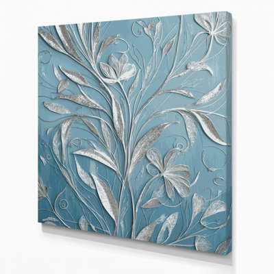 "Abstract Florals 97", art mural sur toile bleue