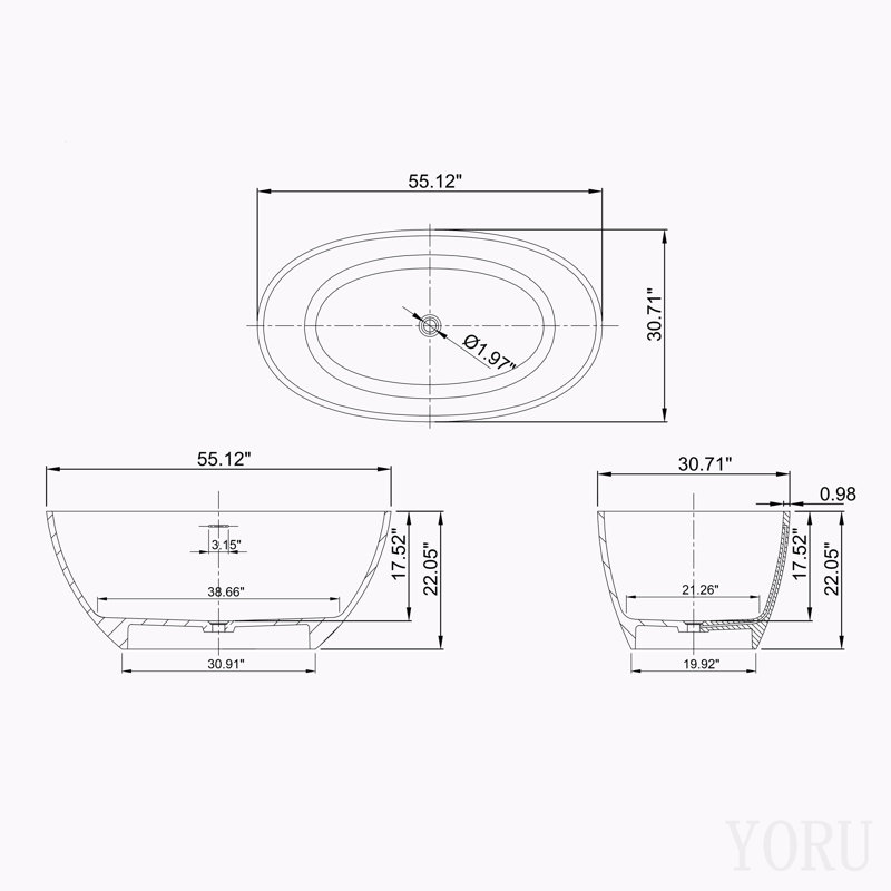 55 Inch Freestanding Solid Surface Soaking Bathtub For Bathroom
