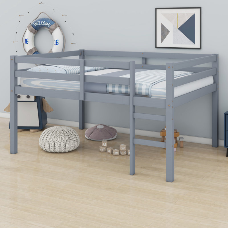 Lit mezzanine en bois avec échelle, Gris