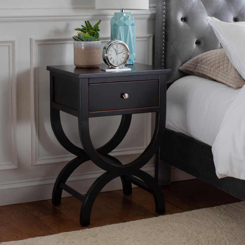 Floris Solid Wood End Table with Storage, Black