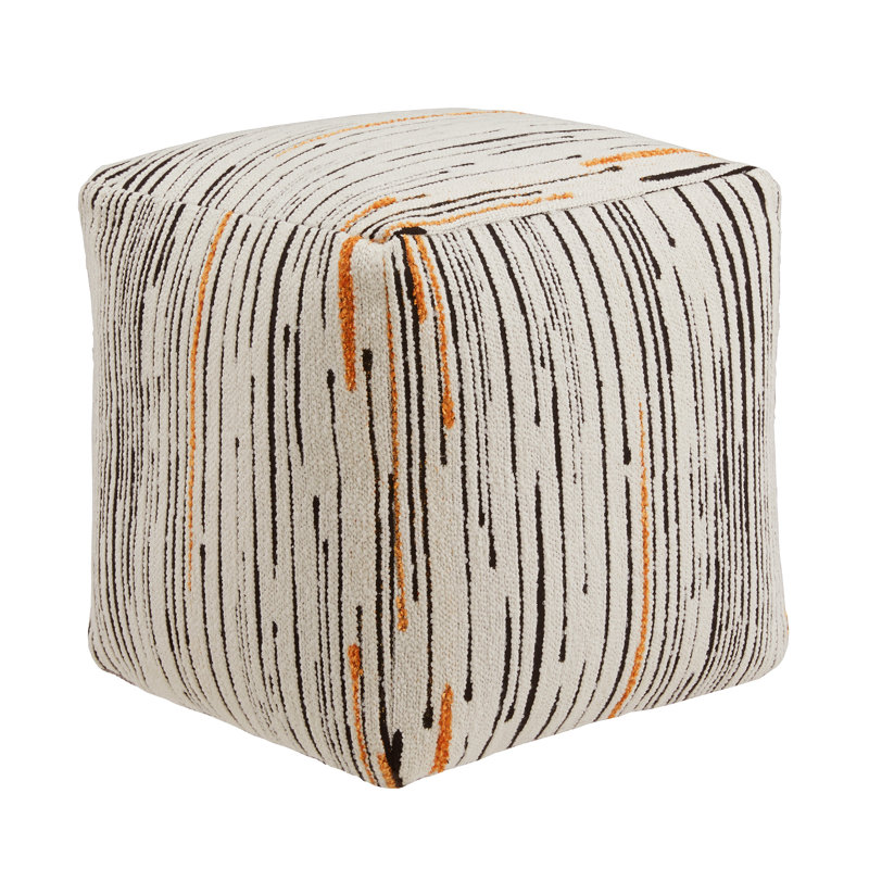 Doniphan Upholstered Square Pouf Ottoman, Multicolored Graphic Print