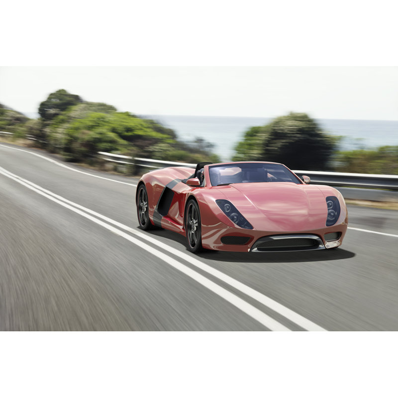 Sports Car On Road by Mevans - No Frame Art Prints on Canvas, 20cm H x 30cm W