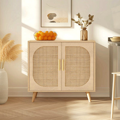 Buffet Cabinet With Storage,  Accent Bathroom Floor Cabinet,With Two Doors And 4 Compartments Forstorage,Cabinet With Solid Wood Feet,Sideboard Cabinet For Hallway, Entry, Living Room,(Natural Color)