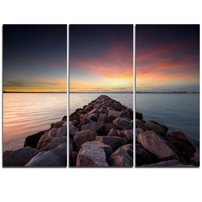 Long Stone Bridge into Beautiful Sea - 3 Piece Graphic Art on Wrapped Canvas Set -  Design Art, PT10238-3P