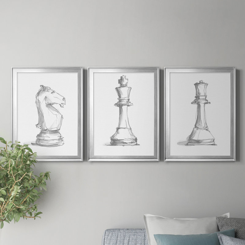 Chess Room Study I, reproduction encadrée de qualité supérieure - prête à être accrochée, Argent
