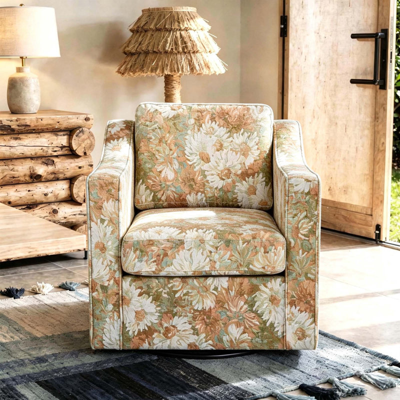 Fauteuil pivotant rembourré à dossier large et large Bronnen, Fleurs de sable