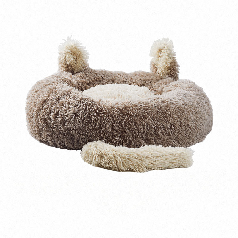 Willingham Doughnut Shaped Plush Cat Bed Dog Nest, 50cm W x 50cm D, Beige Brown