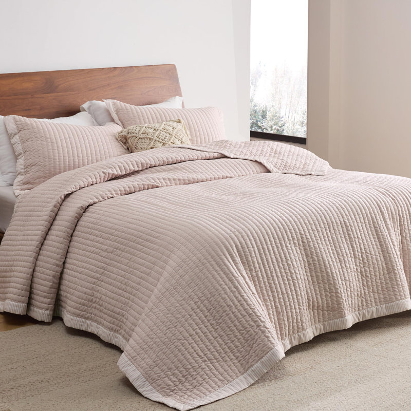 Bedspread Coverlet Lightweight Soft Quilt Bedding Set, Queen Quilt + 2 Standard Pillow Sham, Sepia Rose Corduroy