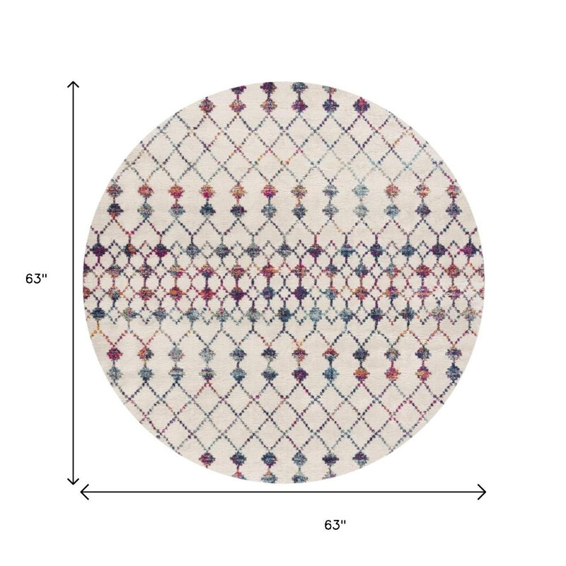 5' X 5' Beige And Blue Abstract Round Rug