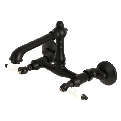 Kingston Brass English Country Double-Handle 2-Hole Wall-Mount Bridge Kitchen Faucet