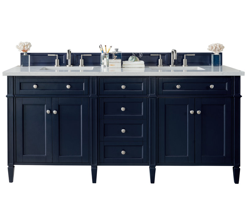Meuble-lavabo double l 72 po Dussault, Bleu victoire, Perle jasmin éternelle, 8 po