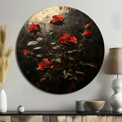Josien - Roses, décoration murale ronde en métal, reproduction d'art moderne en métal rouge