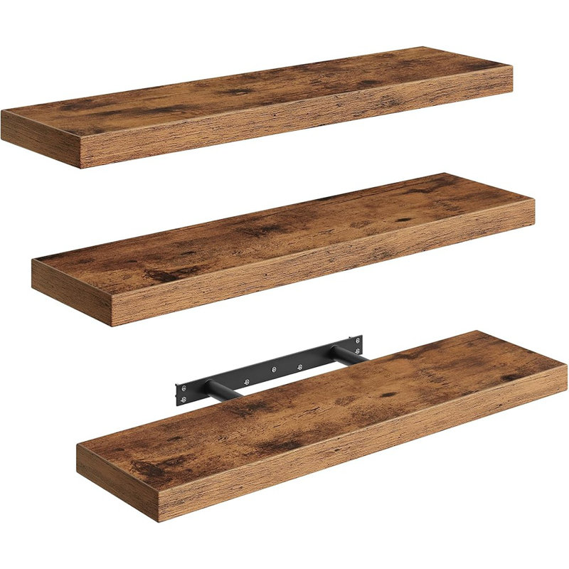 Set Of 3 Floating Wall Shelves With Invisible Brackets, 23.6" Rustic Brown