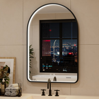 Miroir de salle de bain arqué à DEL avec antibuée, température de couleur à intensité variable 3, cadre en alliage d'aluminium