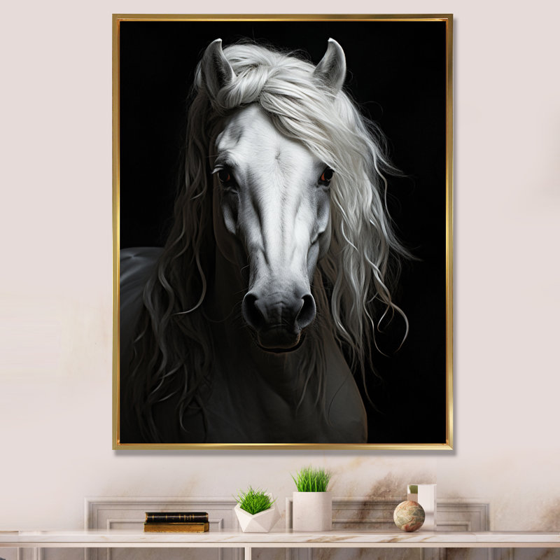 Gris gris majestueux - impressions encadrées de chevaux, H 40 po x l 30 po x P 1,5 po, Cadre flottant doré