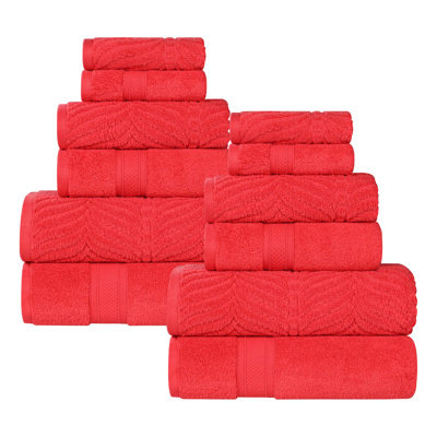 Ensemble de serviettes de bain en coton uni et jacquard pur à chevrons 12 pièces Purdey