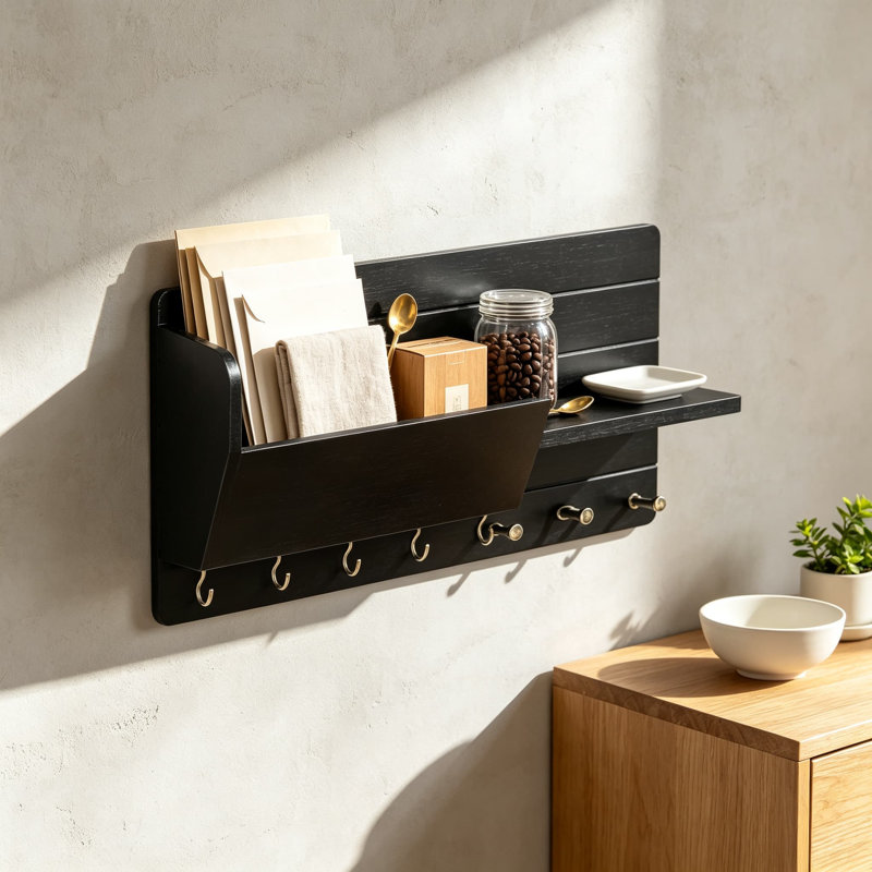 Porte-clés mural en bois avec organisateur de courrier et tablette pour le décor du vestibule, porte-clés mural rustique pour clés, courrier et petits articles essentiels