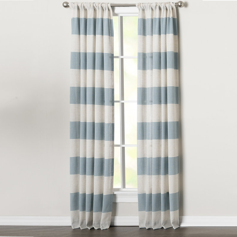 Beitnes Polyester / Linen Room Light-Filtering Horizontal Stripped Curtain Panel with Rod Pocket Top, 50" W x 63" L, Teal