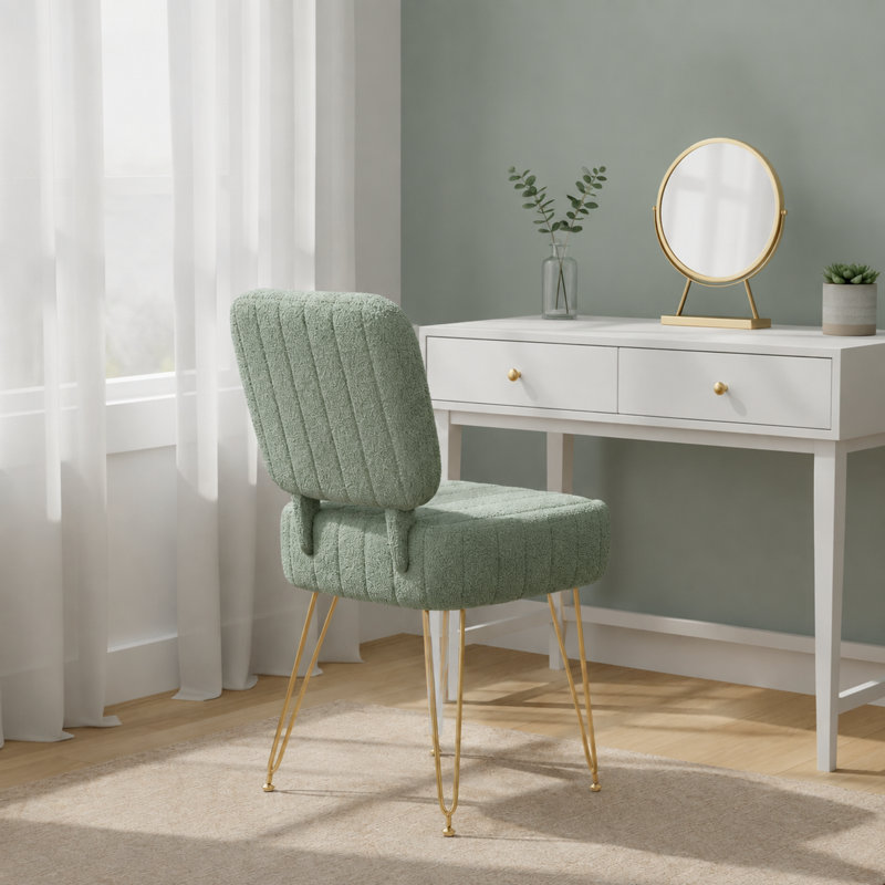 Tabouret de coiffeuse rembourré avec rangement et dossier pliant, Vert