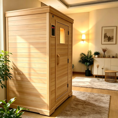 1-Person FAR Infrared Sauna with Red Light Therapy, Personal Indoor Dry Heat Sauna for Home & Gym – Made from Canadian Hemlock