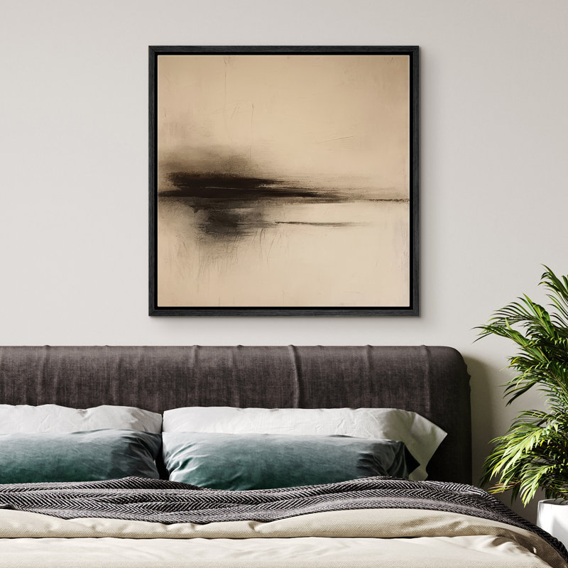 Reproduction de paysage abstrait encadrée d'art mural sur toile pour un décor rétro, Noir, H 16 po x l 16 po