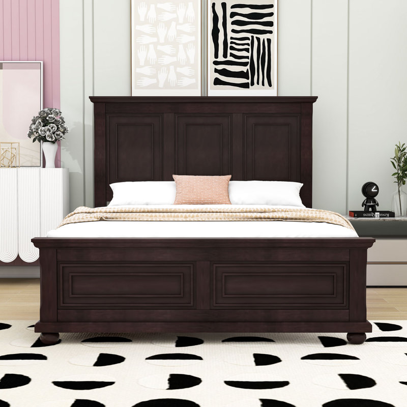 Lit plateforme avec tête de lit Vintage, Brun, Grand lit