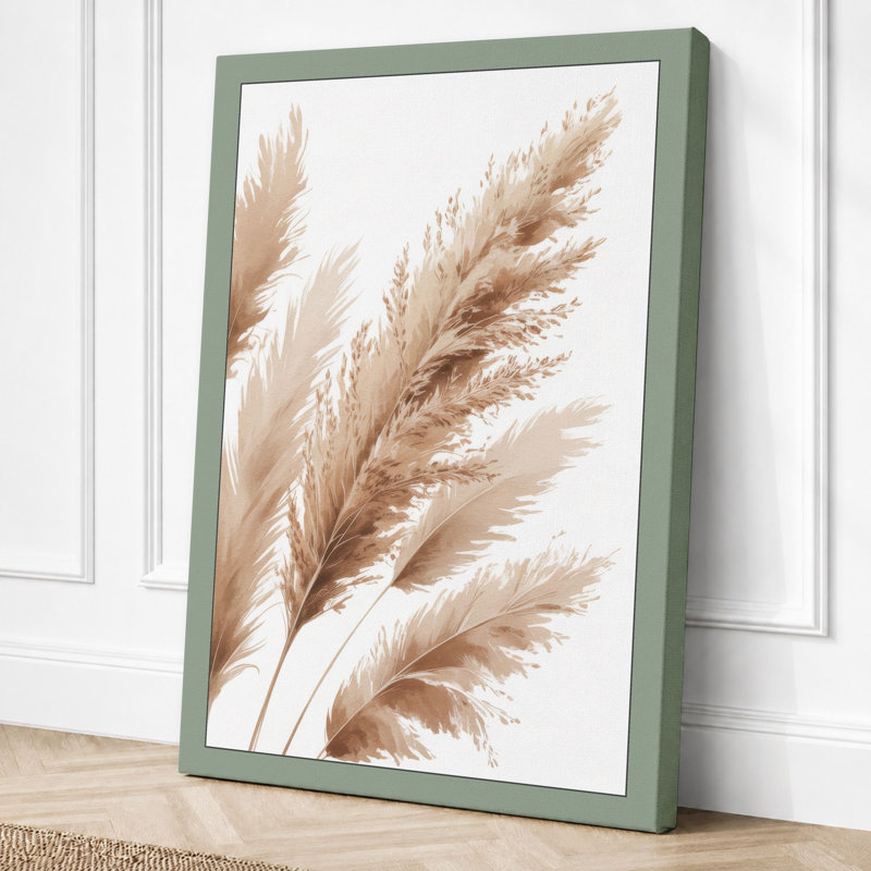 Pampas Grass Plumes Botanical - Wrapped Canvas, 36x24 - 91.4 x 61.0 cm, Sage Border
