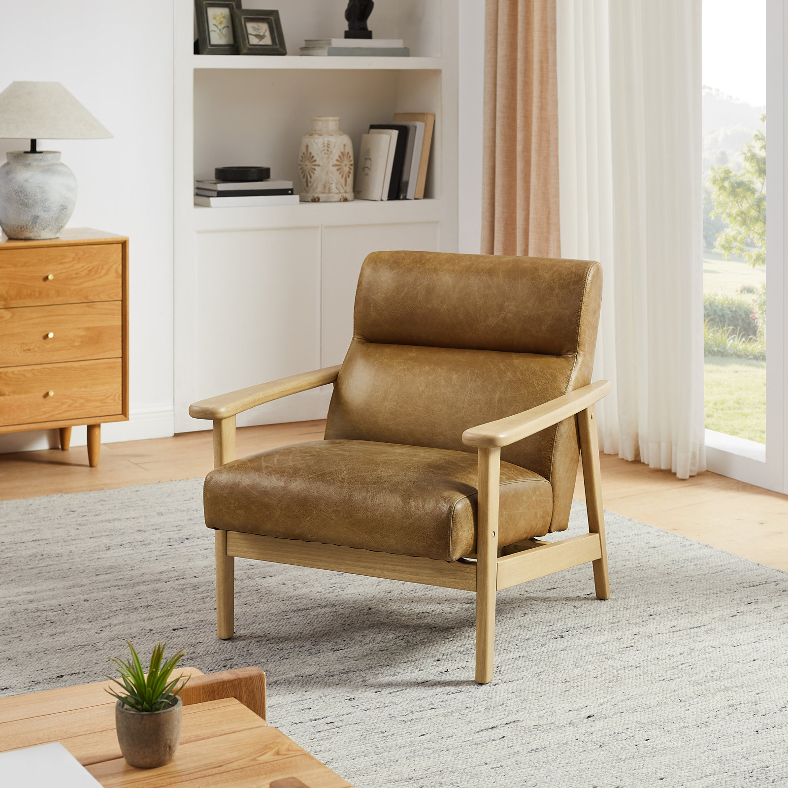 Ford Genuine Leather Solid Wood Armchair, Chestnut Genuine Leather