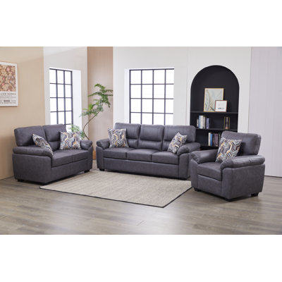 Ensemble de salon moderne en similicuir 3 pièces avec canapé, causeuse et chaise, ensemble de canapé rembourré avec coussins moelleux et accoudoirs à plateau-coussin