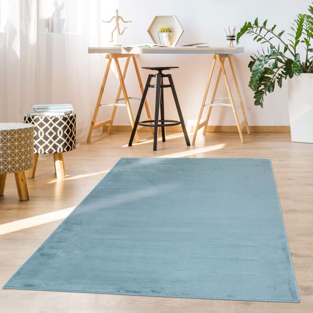 Dorrelis Teppich Hochflor Einfarbig Blau Samtweich Polyester Uni Wohnzimmer, Schlafzimmer