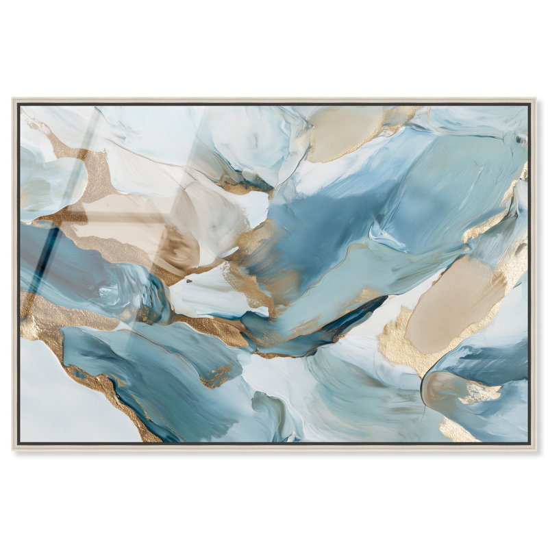 Golden Wave II, reproduction d'art encadrée bleue et dorée par Art Remedy, cadre argenté, 54 x 36, H 37 po x l 55 po