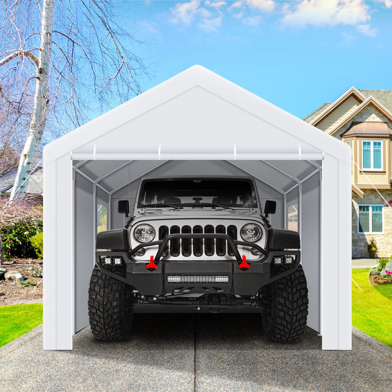Auvent portatif 10 pi x 20 pi robuste pour voiture avec parois latérales amovibles, Gris